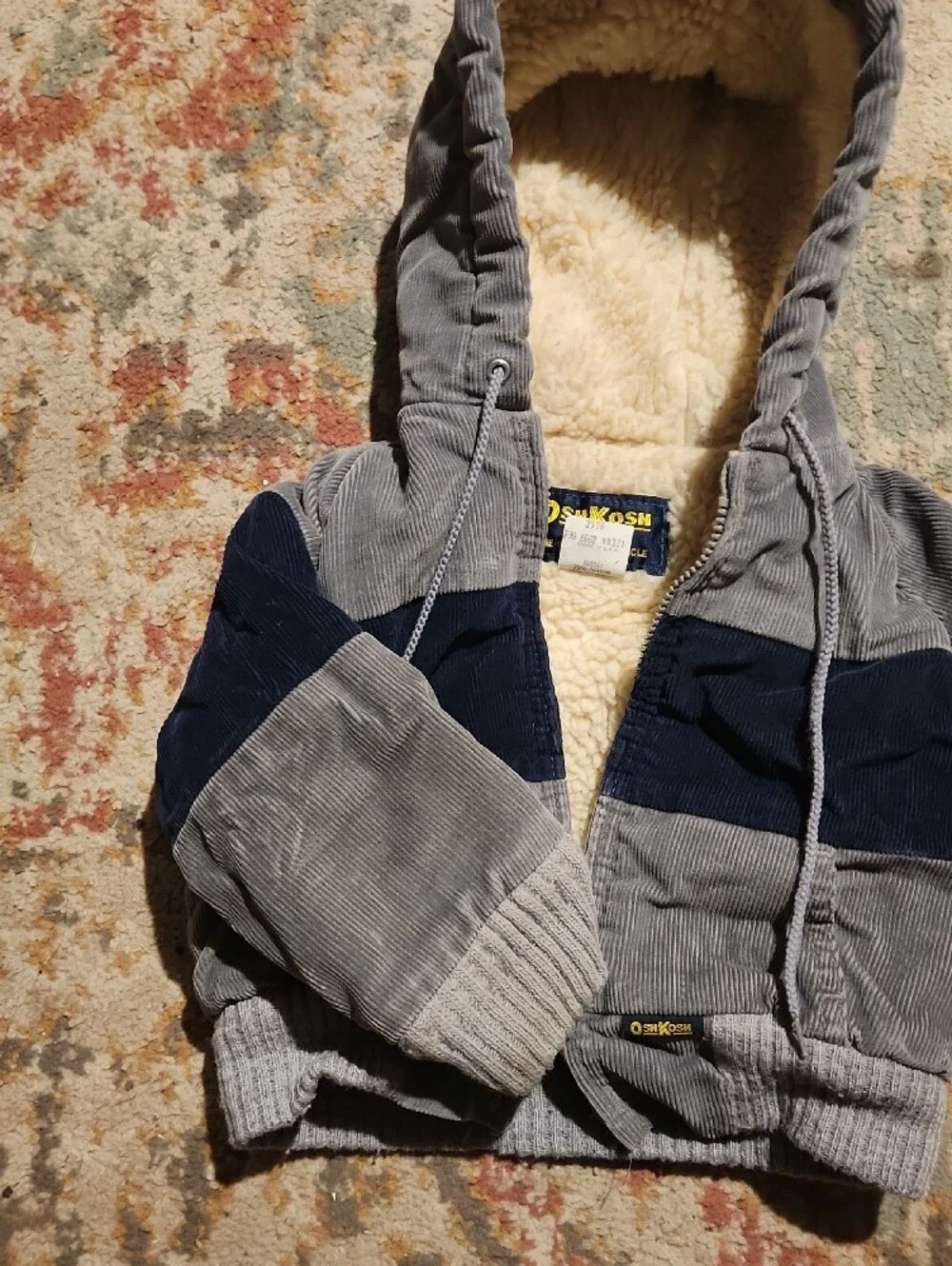 ** VINTAGE** OshKosh B'gosh Hooded Corduroy Jacket in Gray and Navy